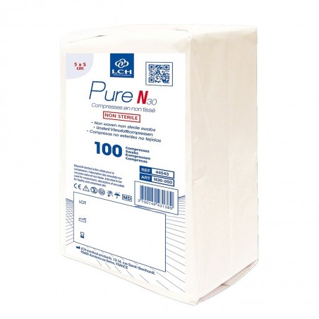 Compresses non tissées non stériles LCH PURE N30 5x5cm 30G - 4plis (sachet de 100)