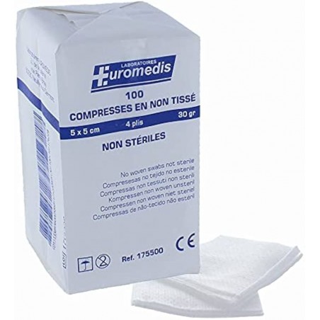 Compresses non stériles non tissées EUROMEDIS 5x5cm 30G (sachet de 100)