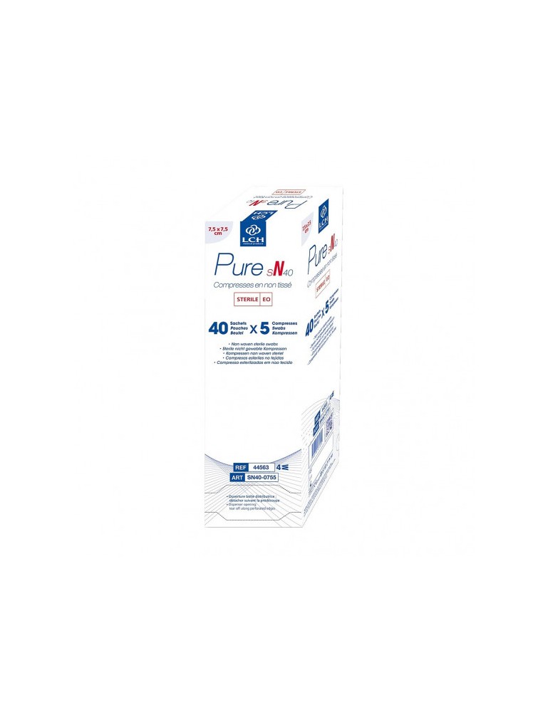 Compresses stériles non tissées LCH PURE SN40 7.5x7.5cm 40G (Boite de 40 sachets de 5)