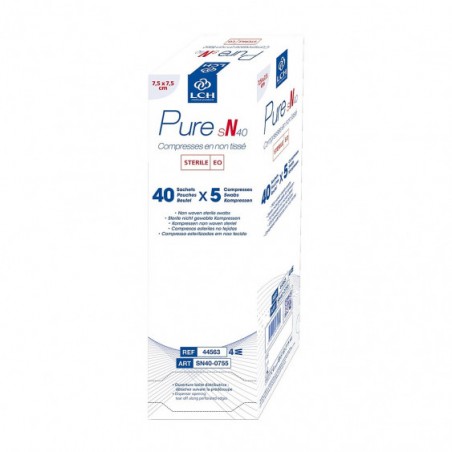 Compresses stériles non tissées LCH PURE SN40 7.5x7.5cm 40G (Boite de 40 sachets de 5)